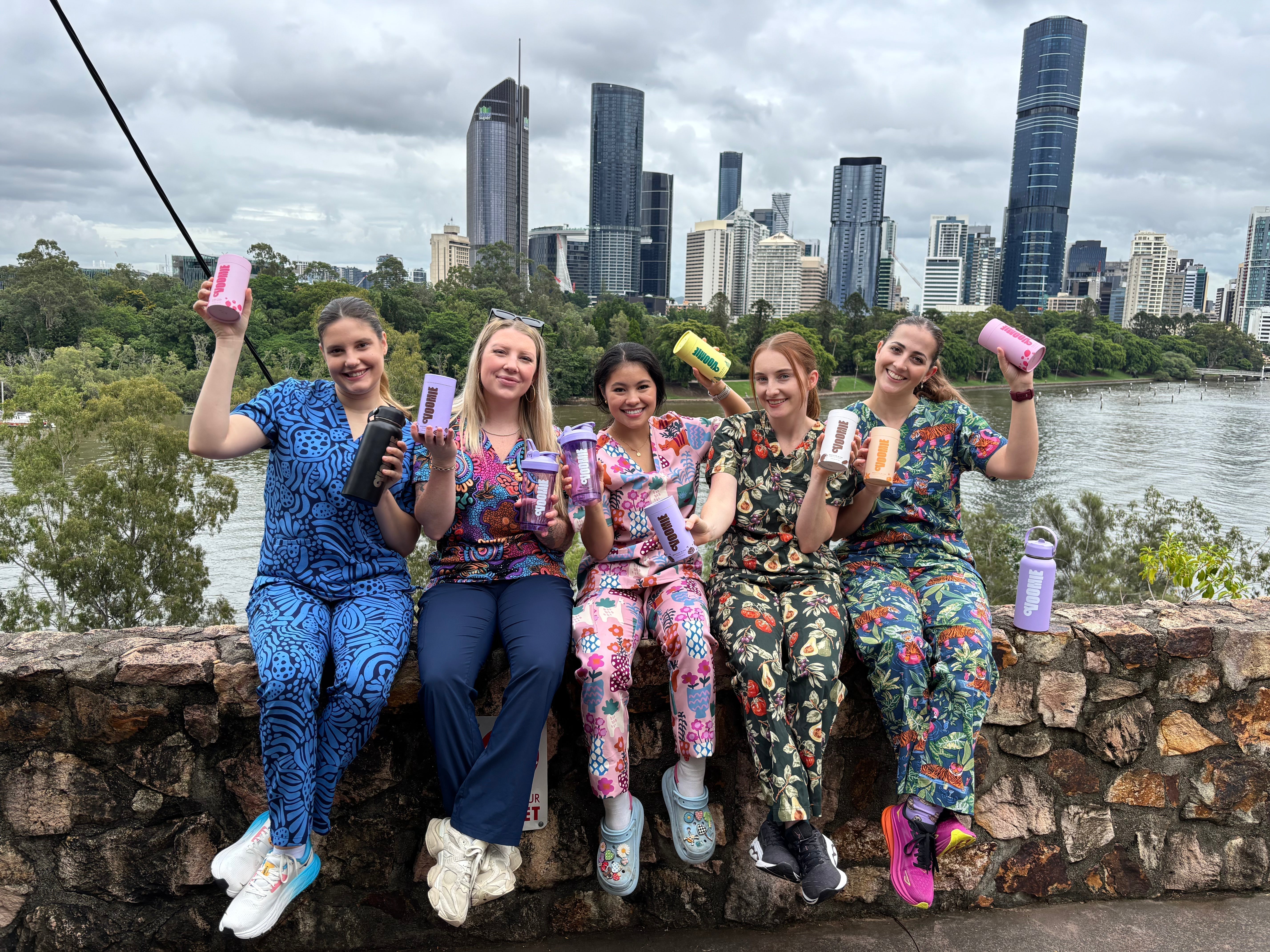 A photo of a group of Brisbane nurses posing with their favourite Voomie products